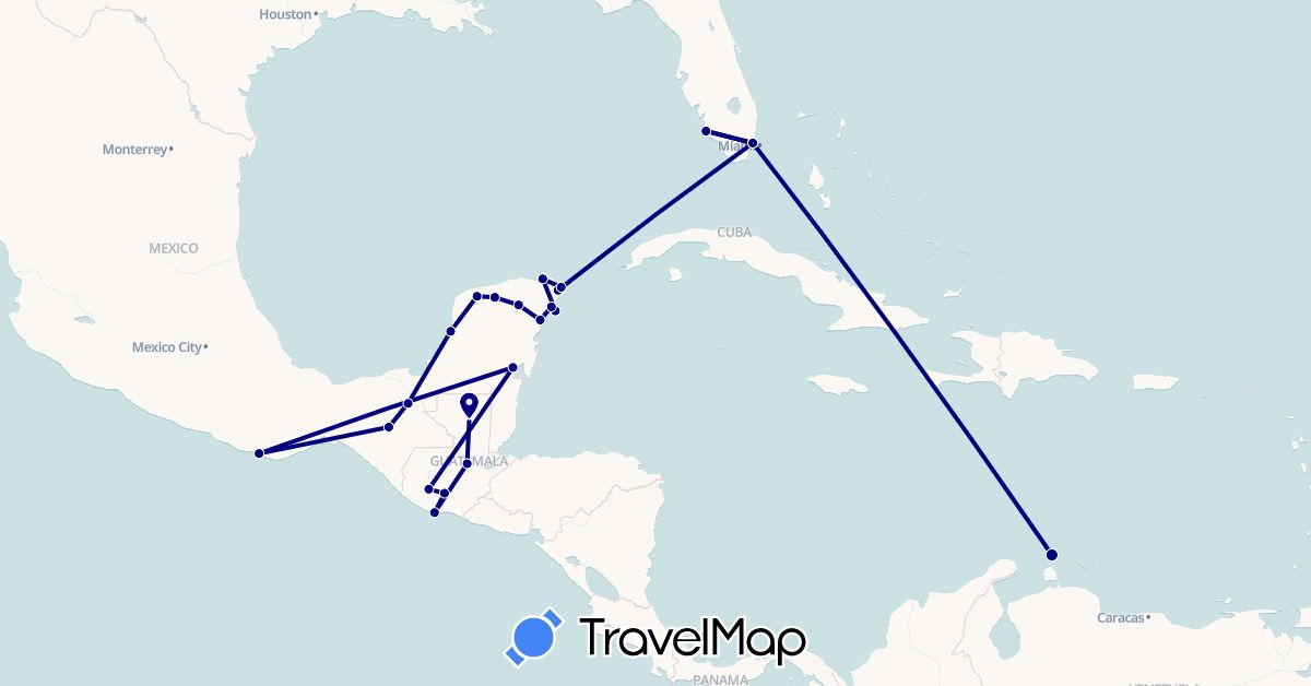 TravelMap itinerary: driving in Guatemala, Mexico, Netherlands, United States (Europe, North America)